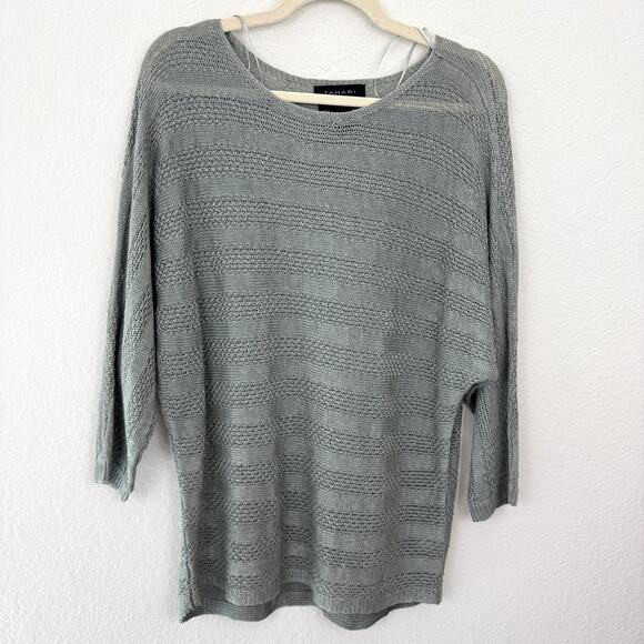 Tahari Womens Pullover Sweater Size L 100% Linen Open Knit Natural Beachy Gray - Picture 1 of 6